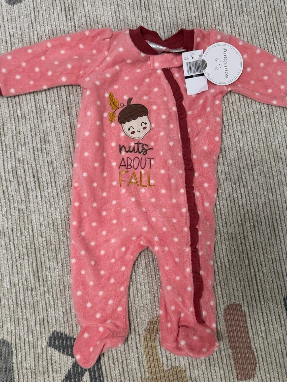 Koala Kids Pink Polka Dot 'Nuts About Fall' Footed One-Piece